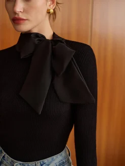 New Bow Decor Bell Sleeve Knit Top Sweater Tops|Sweaters & Cardigans