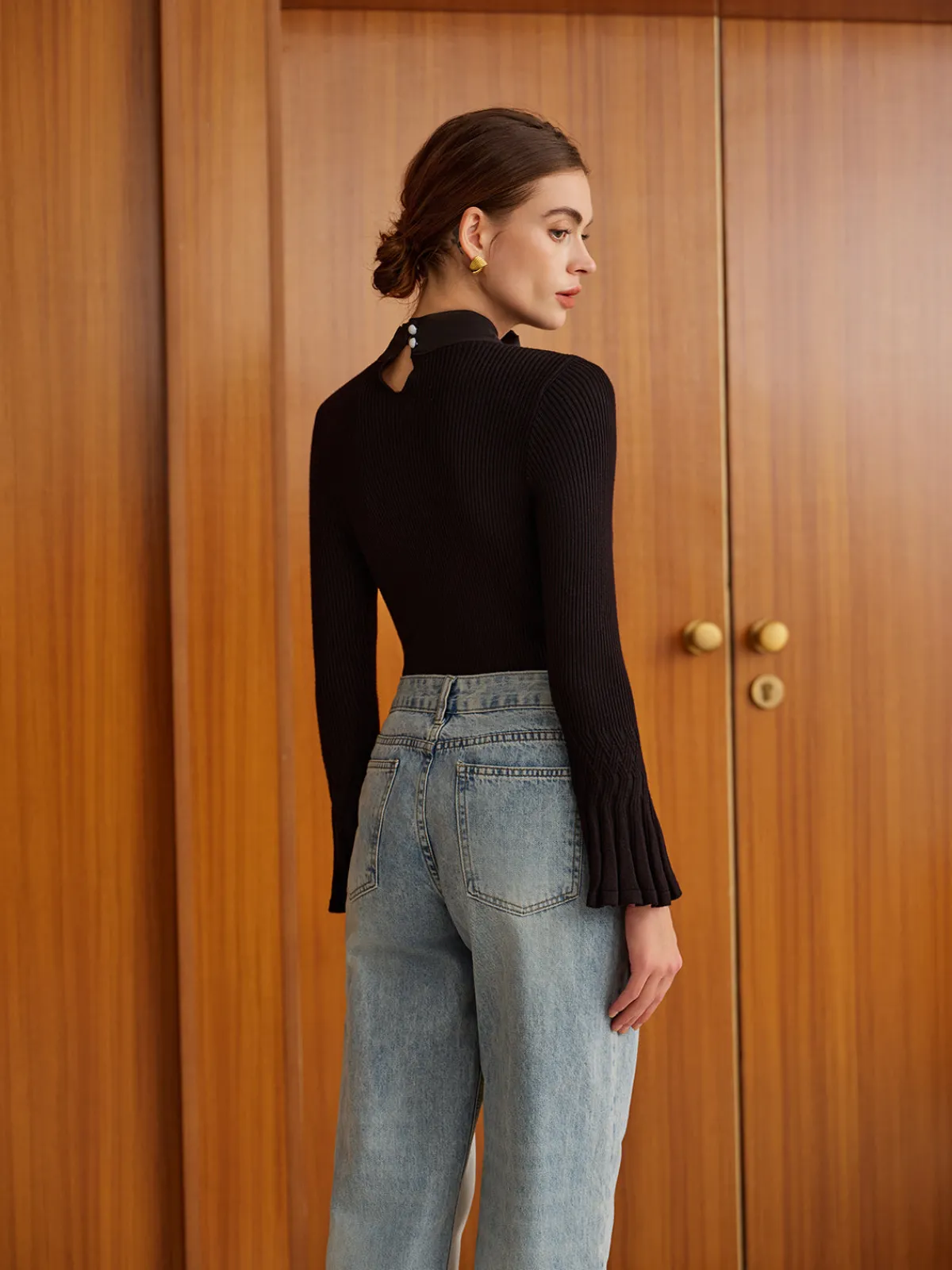 New Bow Decor Bell Sleeve Knit Top Sweater Tops|Sweaters & Cardigans