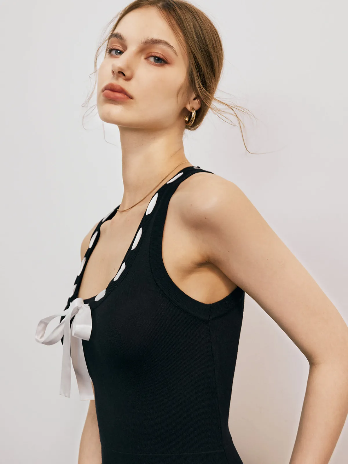 Clearance Bow Decor Pleated Short Dress Black Dresses|Sweater Dresses
