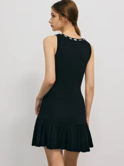 Clearance Bow Decor Pleated Short Dress Black Dresses|Sweater Dresses