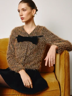 Clearance Bow Decor Purl Short Blouse Tops