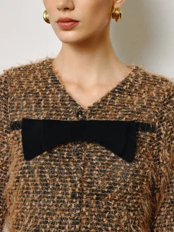 Clearance Bow Decor Purl Short Blouse Tops