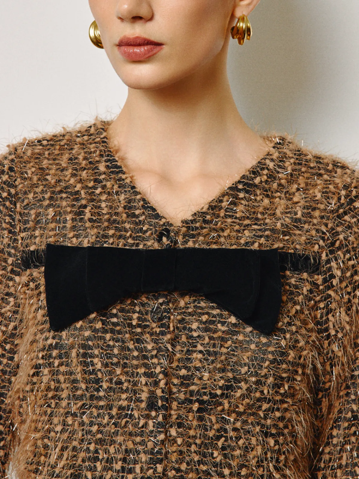 Clearance Bow Decor Purl Short Blouse Tops