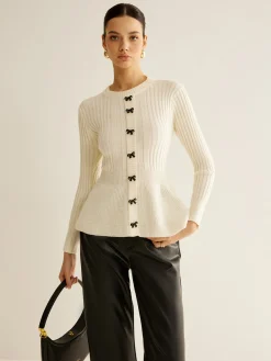 Outlet Bow Decor Ruffle Knit Top Sweater Tops|Sweaters & Cardigans