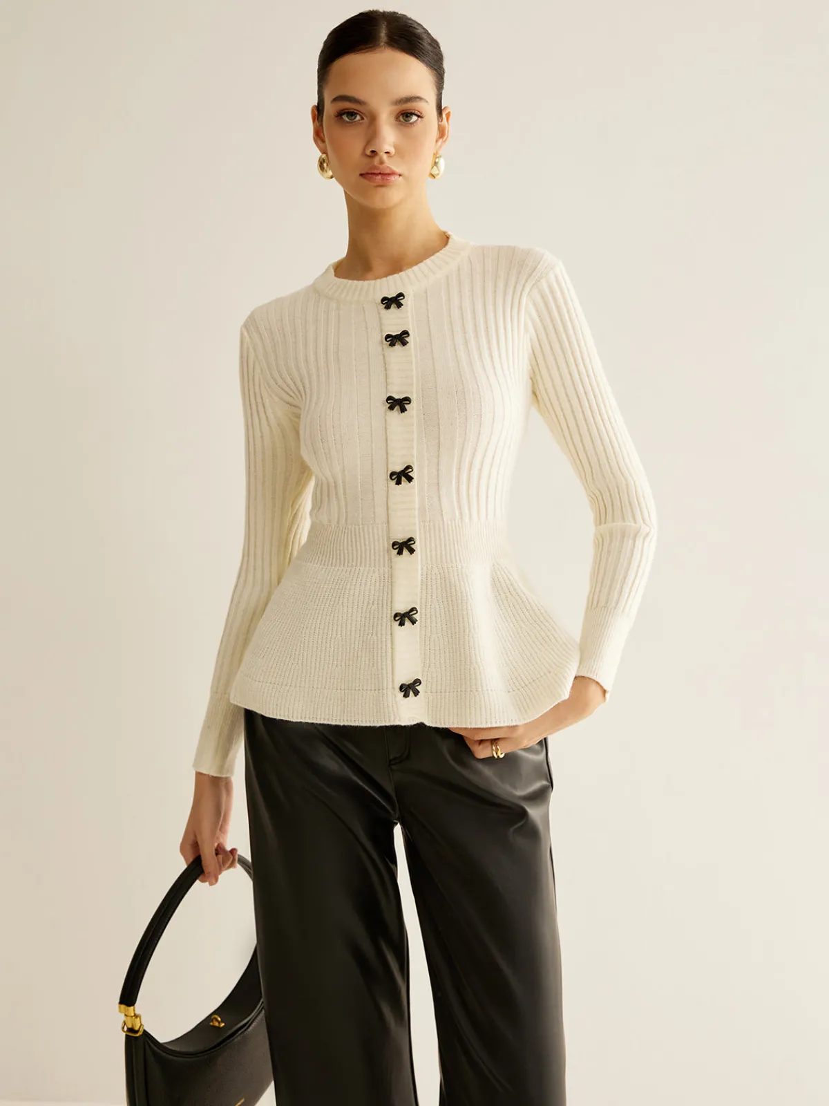 Outlet Bow Decor Ruffle Knit Top Sweater Tops|Sweaters & Cardigans