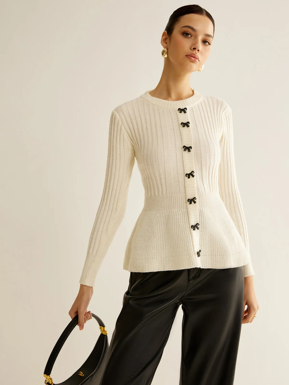 Outlet Bow Decor Ruffle Knit Top Sweater Tops|Sweaters & Cardigans