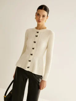 Outlet Bow Decor Ruffle Knit Top Sweater Tops|Sweaters & Cardigans