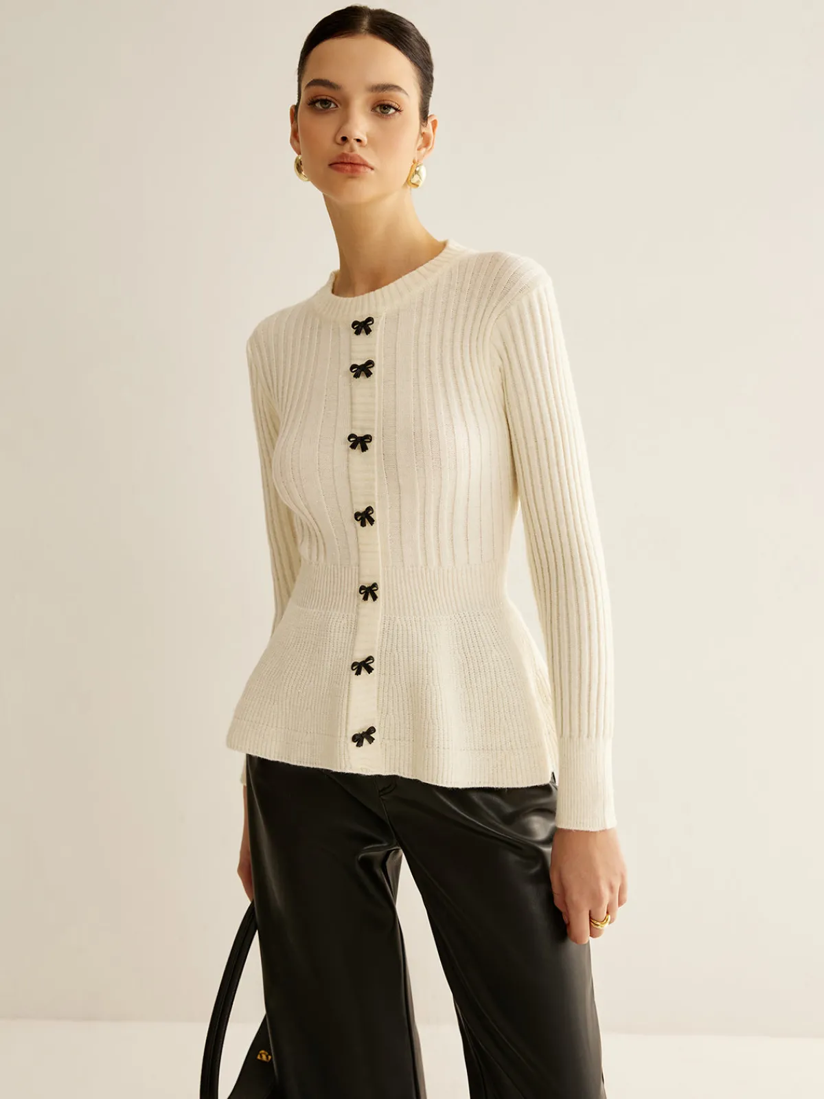 Outlet Bow Decor Ruffle Knit Top Sweater Tops|Sweaters & Cardigans