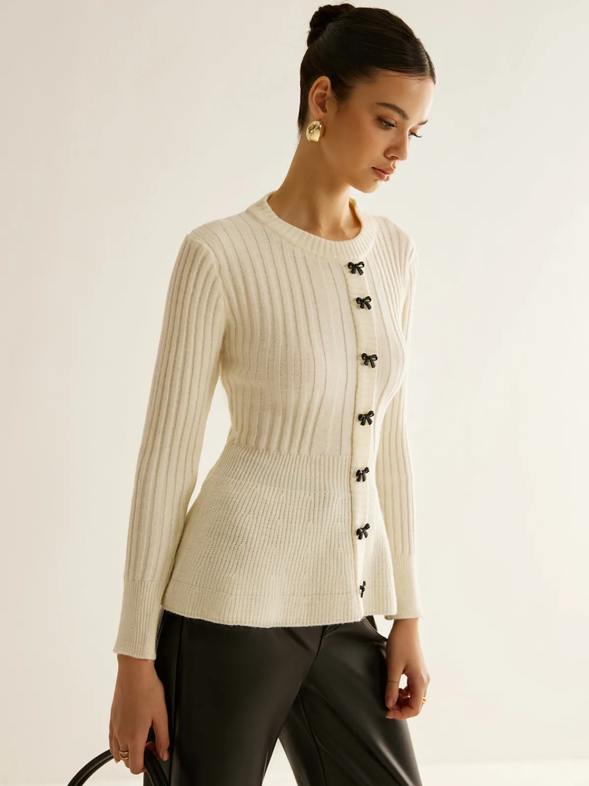 Outlet Bow Decor Ruffle Knit Top Sweater Tops|Sweaters & Cardigans