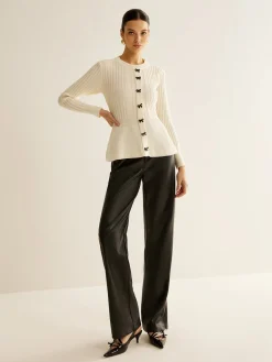 Outlet Bow Decor Ruffle Knit Top Sweater Tops|Sweaters & Cardigans