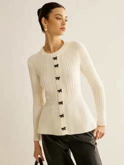 New Bow Decor Ruffle Knit Top Sweater Tops|Sweaters & Cardigans