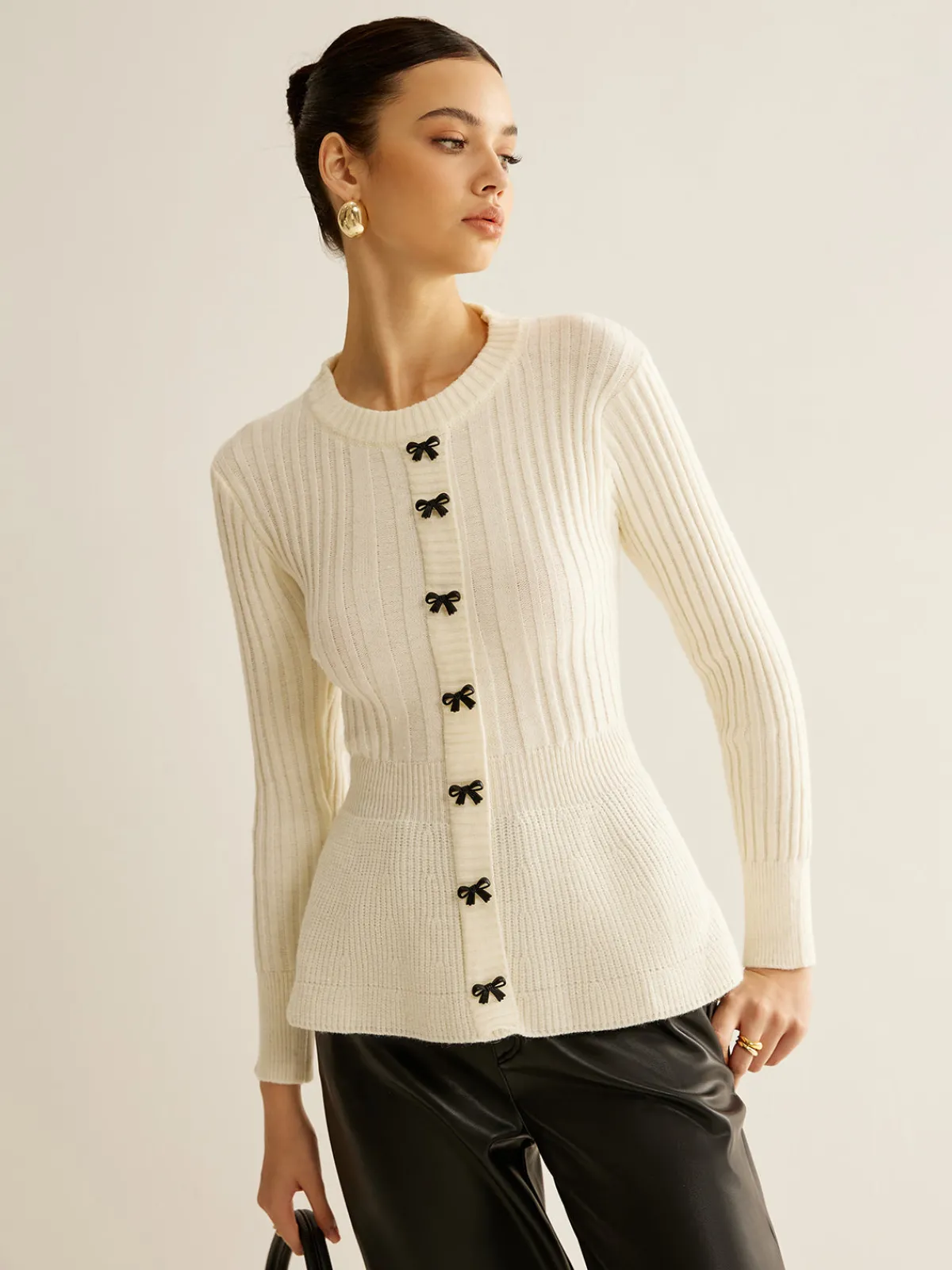 New Bow Decor Ruffle Knit Top Sweater Tops|Sweaters & Cardigans
