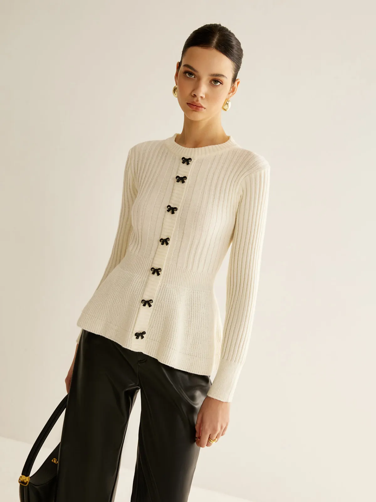 New Bow Decor Ruffle Knit Top Sweater Tops|Sweaters & Cardigans