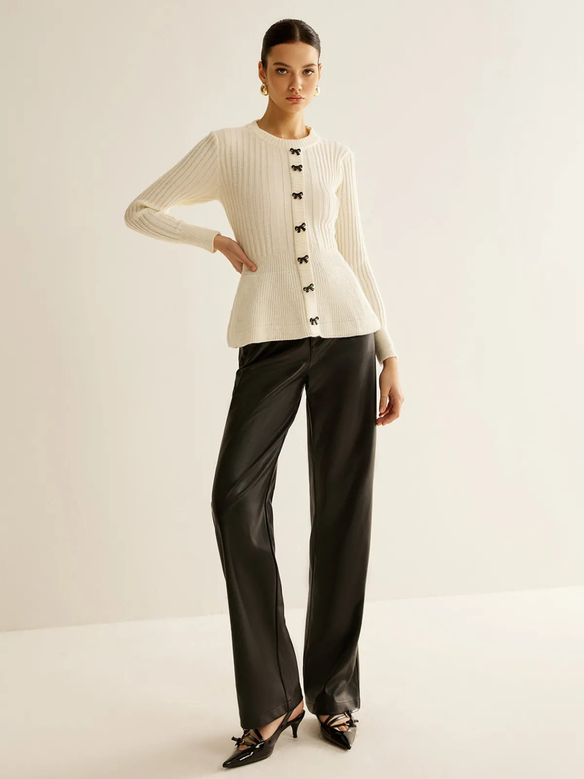 New Bow Decor Ruffle Knit Top Sweater Tops|Sweaters & Cardigans
