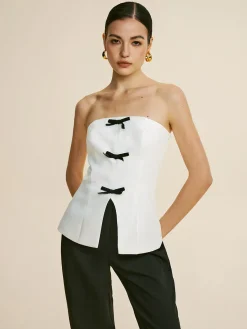 Outlet Bow Decor Split Tube Top Tank Tops & Camis|Tops
