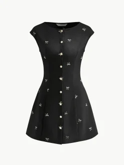 Outlet Bow Detail Breasted Tank Dress Black Dresses|Casual Dresses