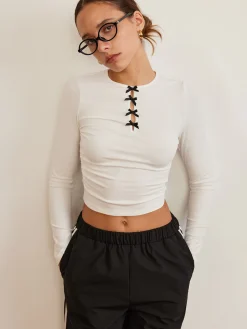 Bow Detail Plain T-Shirt T-shirts|Tops