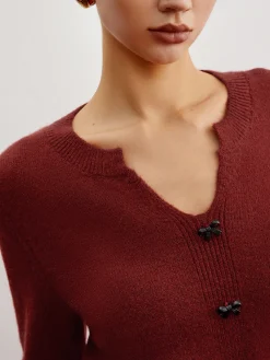 Discount Bow Detail Split Pullover Sweater Sweater Tops|Sweaters & Cardigans