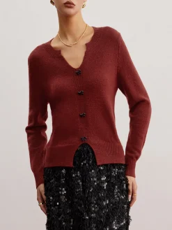 Discount Bow Detail Split Pullover Sweater Sweater Tops|Sweaters & Cardigans