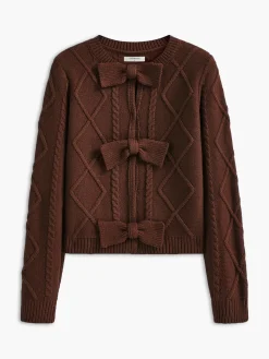 Outlet Bow Front Cable Knit Top Sweater Tops|Sweaters & Cardigans