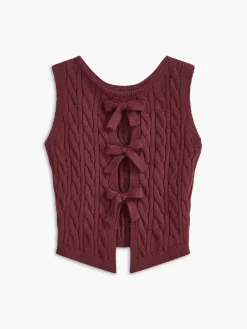 Clearance Bow Front Cutout Sweater Vest Vests|Knitwear