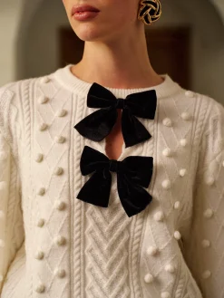 Hot Bow Front Knit Ball-Decor Sweater Knitwear|Tops