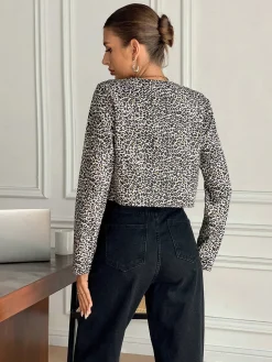 New Bow Front Leopard Printed Jersey Blouse Blouses & Shirts|Tops