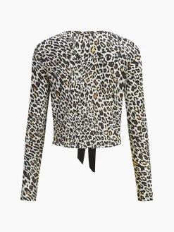 New Bow Front Leopard Printed Jersey Blouse Blouses & Shirts|Tops