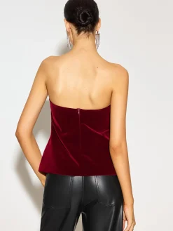 New Bow Front Velvet Zipper Tube Top Tops