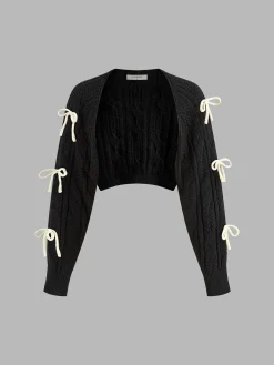 Best Bow Knotted Cable Knit Cardigan Cardigans|Sweaters & Cardigans