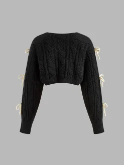 Best Bow Knotted Cable Knit Cardigan Cardigans|Sweaters & Cardigans