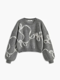 Best Bow Printed Loose Pullover Sweater Sweater Tops|Sweaters & Cardigans