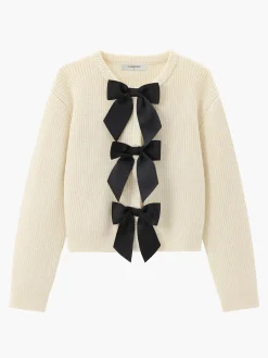Outlet Bow Ribbed Warm Sweater Sweater Tops|Sweaters & Cardigans