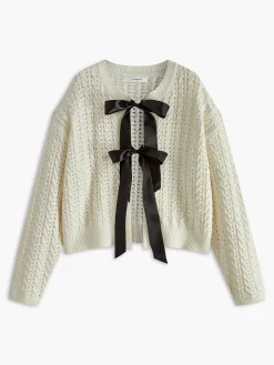 Outlet Bow Round Neck Cardigan Cardigans|Sweaters & Cardigans