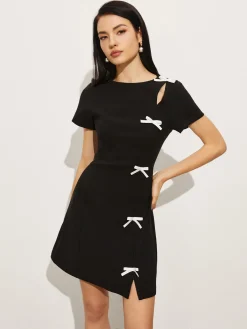 Clearance Bow Side Split Short Dress Black Dresses|Work Dresses