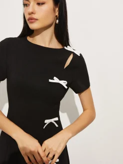 Clearance Bow Side Split Short Dress Black Dresses|Work Dresses