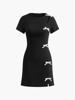 Clearance Bow Side Split Short Dress Black Dresses|Work Dresses