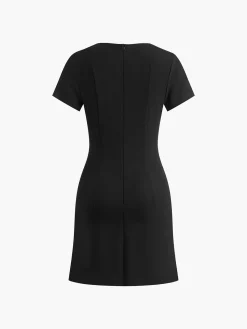Clearance Bow Side Split Short Dress Black Dresses|Work Dresses