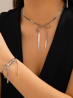 Bow Tassel Necklace Bracelet Set Necklaces|Accessories