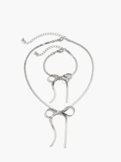 Bow Tassel Necklace Bracelet Set Necklaces|Accessories