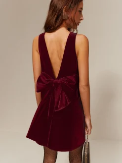 Discount Bow-Decor Backless Velvet Tank Dress Black Dresses|Cocktail & Party Dresses