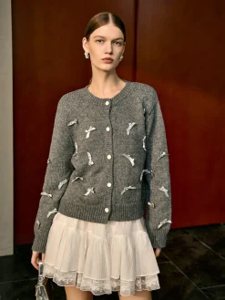 Sale Bow-Decor Button Stretch Cardigan Cardigans|Sweaters & Cardigans