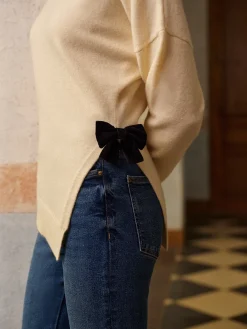 New Bow-Decor High Stretch Slit Sweater Knitwear|Tops