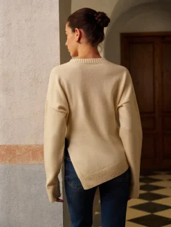 New Bow-Decor High Stretch Slit Sweater Knitwear|Tops