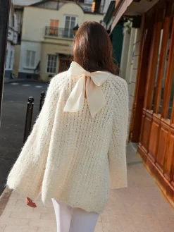 Bow-Decor Purl Shift Sweater Sweater Tops|Sweaters & Cardigans