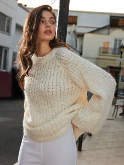 Bow-Decor Purl Shift Sweater Sweater Tops|Sweaters & Cardigans