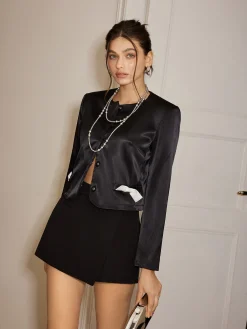 Outlet Bow-Decor Satin Short Blazer Outerwear|Blazers