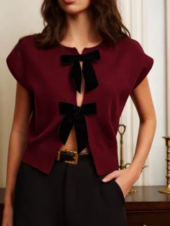Clearance Bow-Decor Split Sweater Vest Vests|Knitwear