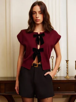 Clearance Bow-Decor Split Sweater Vest Vests|Knitwear