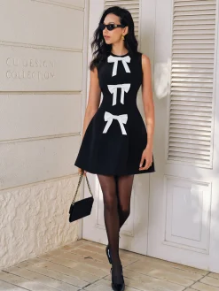 Online Bow-Decor Zipper Tank Dress Casual Dresses|Work Dresses